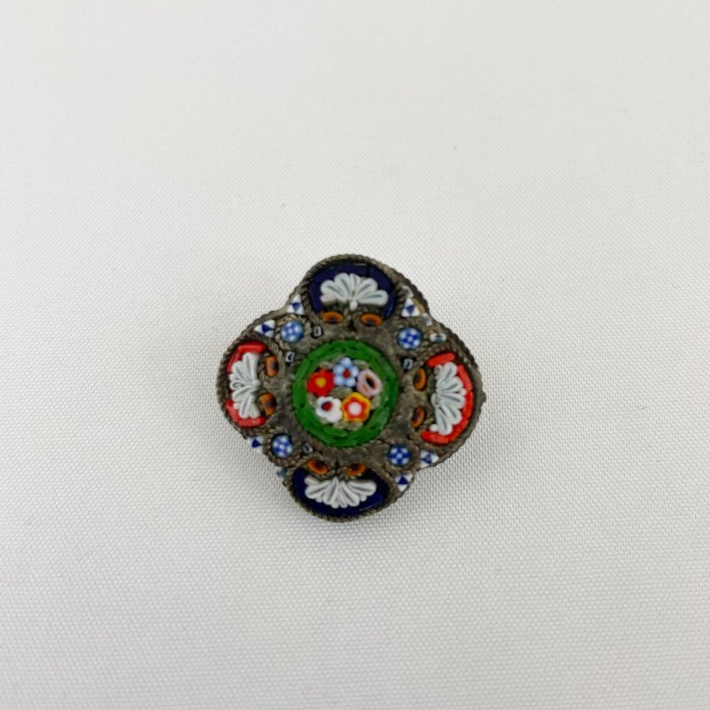 Vintage Micro Mosaic Brooch Pin Italy Flowers MM18